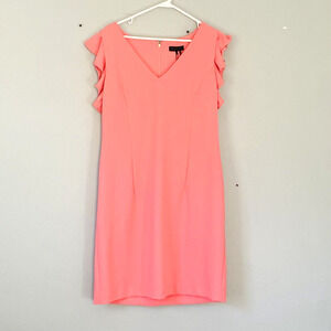 Donna Karen Dress Size 16 PInk Short Ruffle Sleeves Sheath Party Wedding NEW